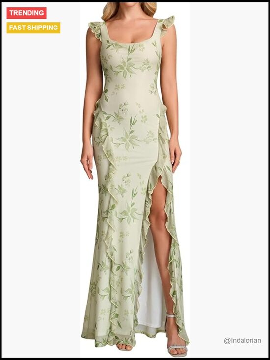 Sheer Mesh Maxi Dress with Backless Tie and Ruffle Hem Sheer Mesh Maxi Dress with Backless Tie and Ruffle Hem
